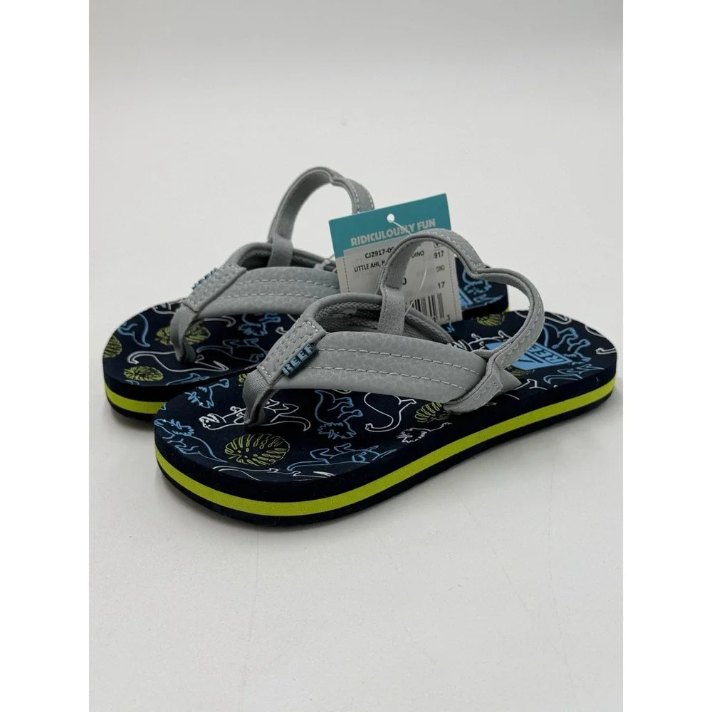 Reef Toddler Little Ahi Water Friendly Dino Flip Flop Boys Girls Size 11 New
